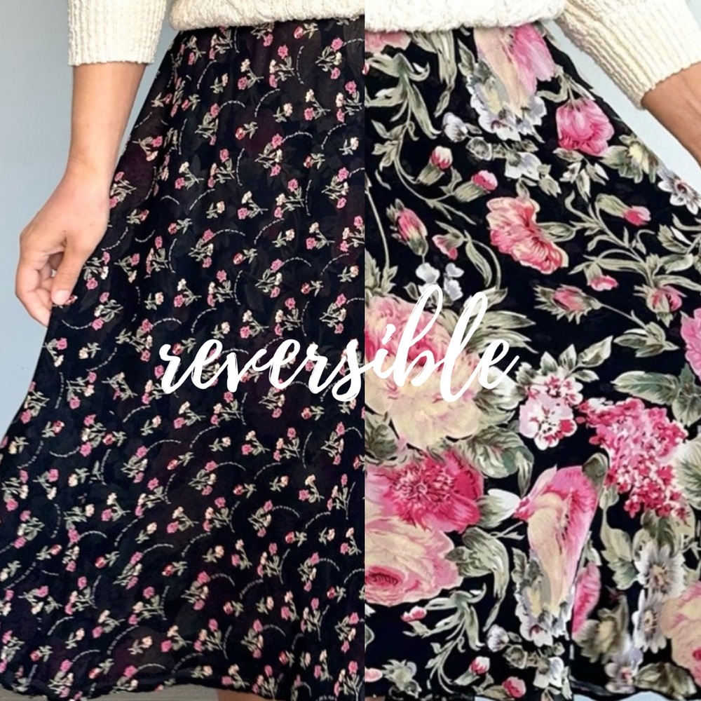 REVERSIBLE Large & Mini Floral Garden Midi Skirt (L/XL)